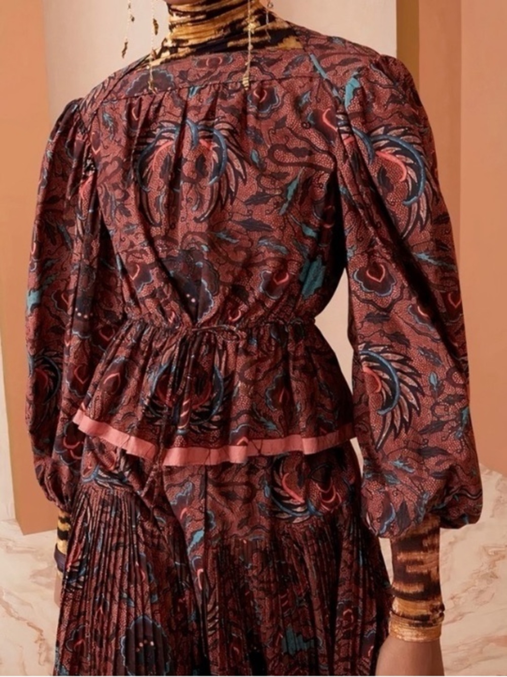Ulla Johnson Mireya Puff Sleeve Denisa Carmine Peplum Blouse
